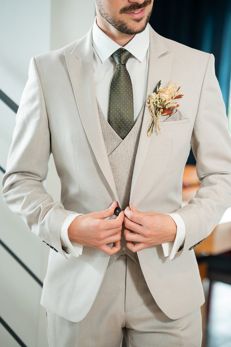 Beige Champetre Costume Mariage Homme Costume Vert Tenue Homme